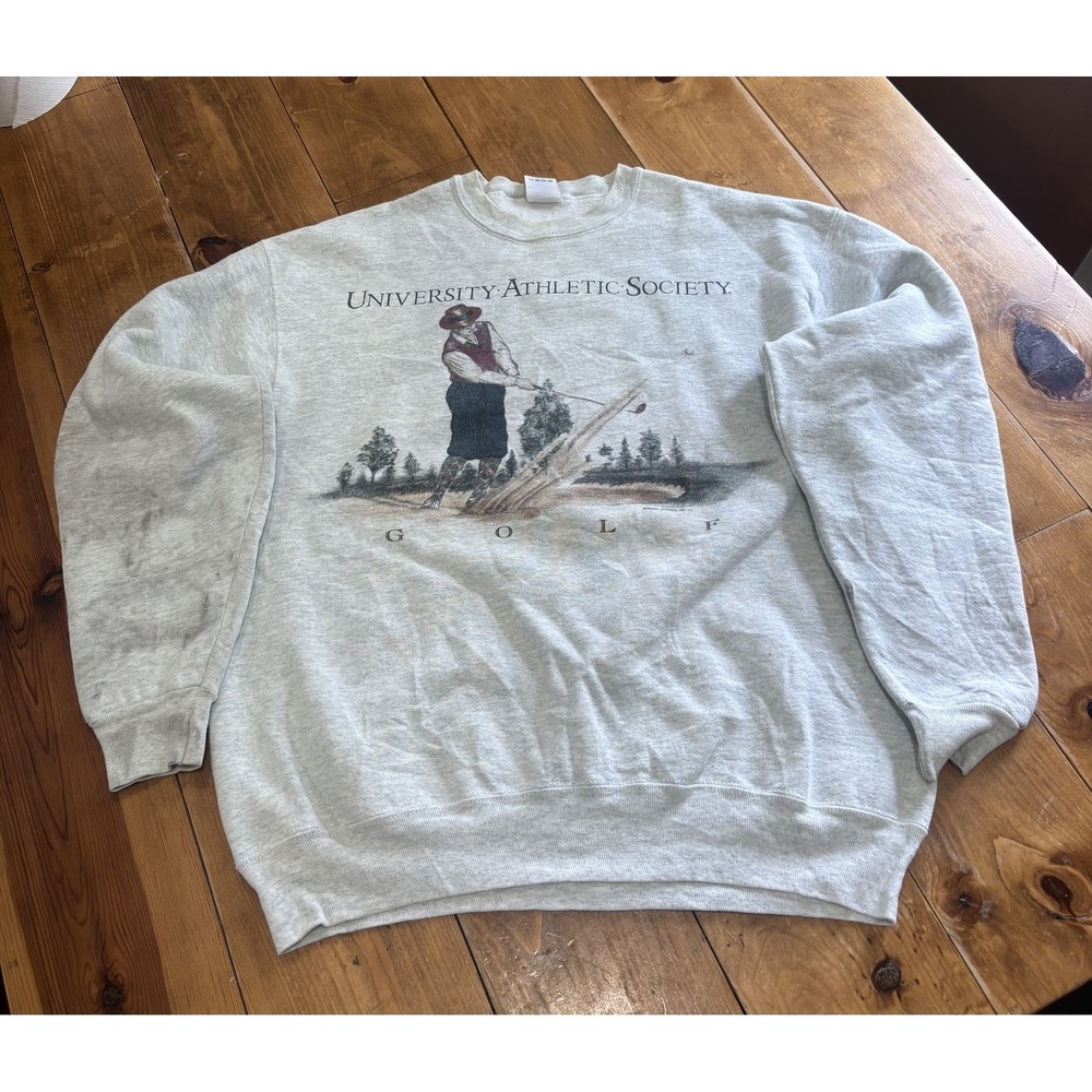 Vintage 90s MAXY University Athletic Society Golf Sweatshirt Men's Large Heather